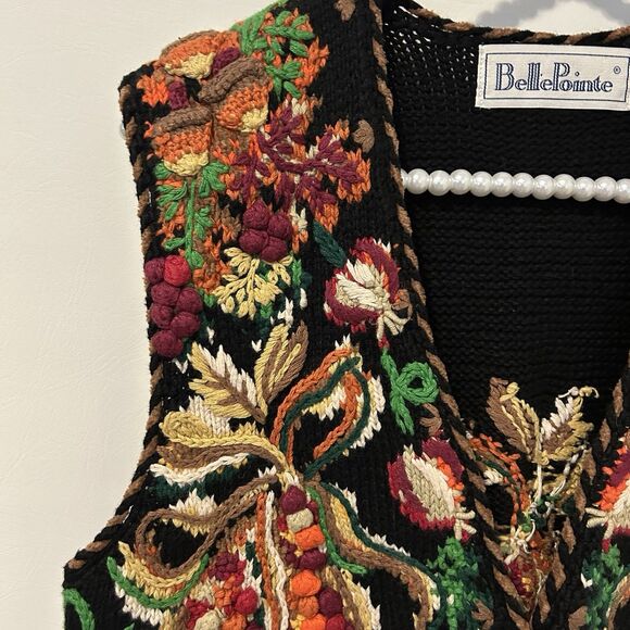 Vintage Belle Pointe Sweater Vest Small Fruit Granny Hand Knit Cottagecore - Picture 5 of 12